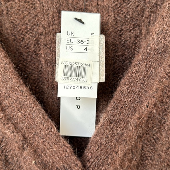 Topshop knitted fluffy v-neck wide rib cardigan in brown - Picture 7 of 8